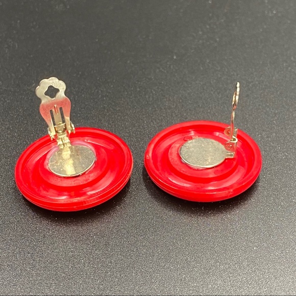 Vintage Retro Red Plastic Anchor Button Earrings - Picture 6 of 8